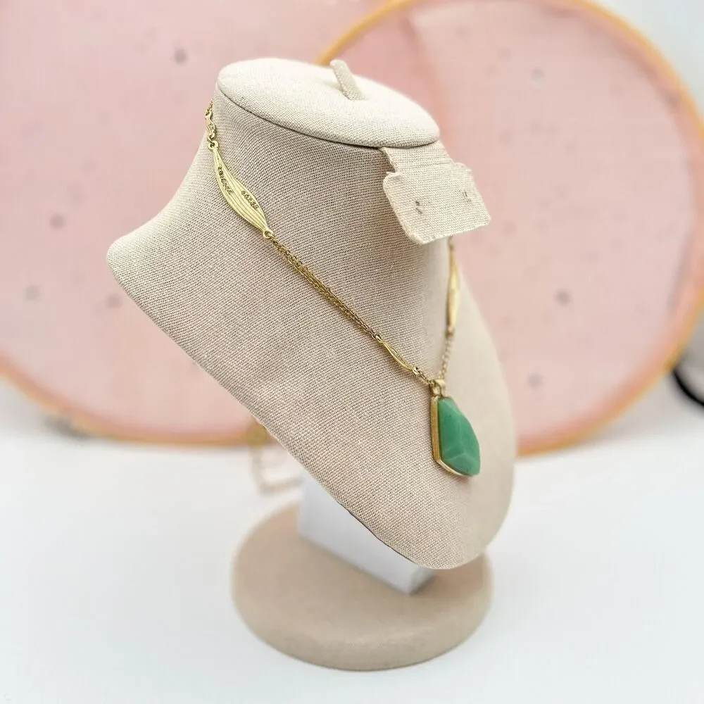 Chloe + Isabel Gold Tone Green Gilded Reeds Aventurine Pendant Necklace 30-33